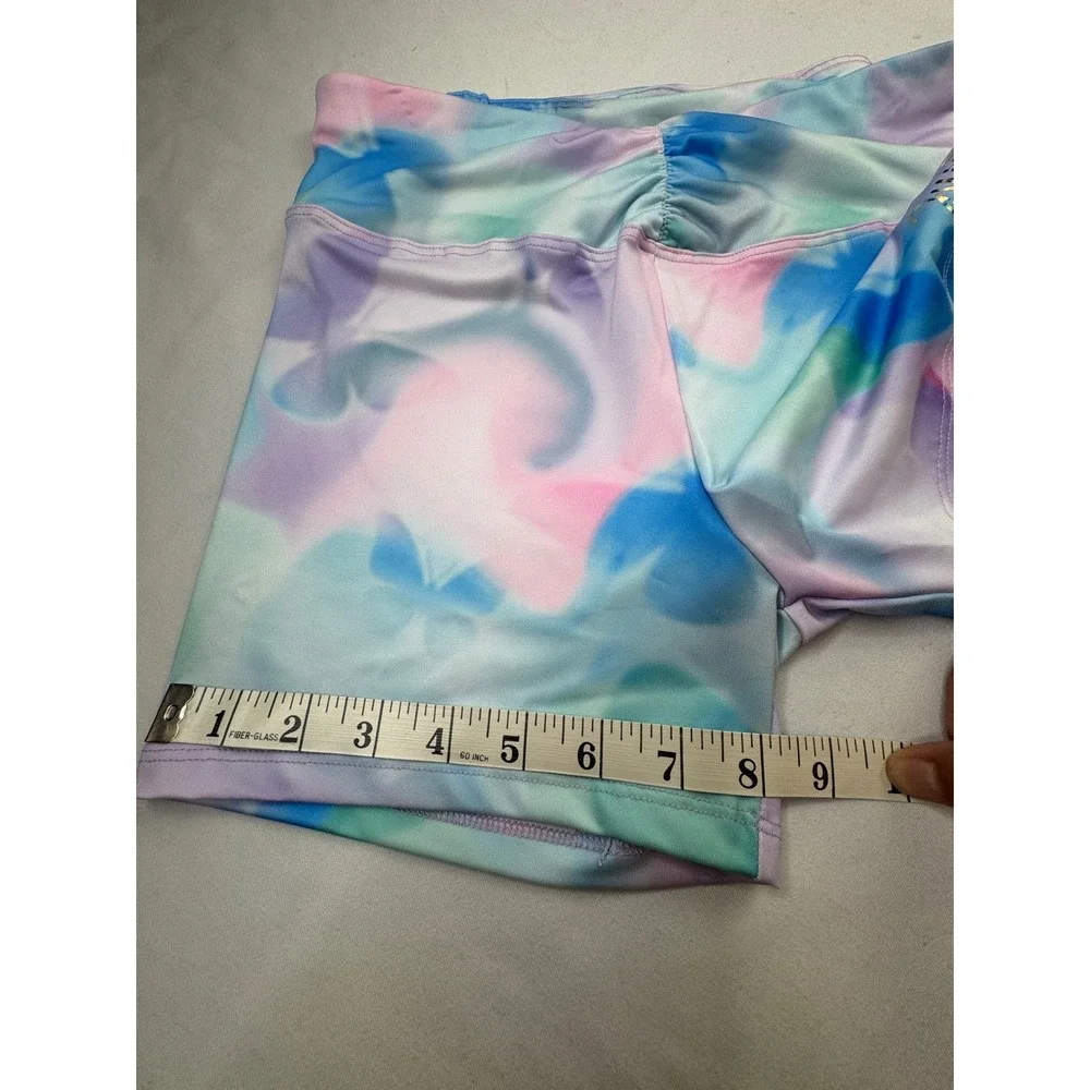 Justice Girl XL 16/18 Cloud Dye Purple Tie Dye Dance Gym Shorts Butterfly